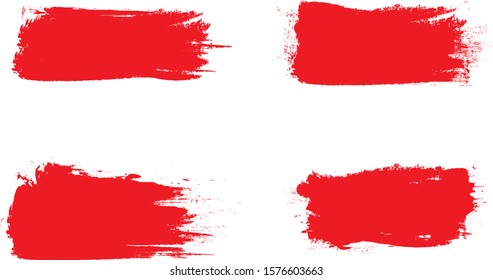 Red brush stroke set isolated on white background. Trendy brush stroke for red ink paint, grunge splash, dirt banner, watercolor design and dirty texture. Creative art concept, vector illustration