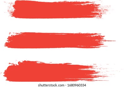 Red brush stroke set isolated on white background. Trendy brush stroke for red ink paint,grunge backdrop, dirt banner,watercolor design and dirty texture. Brush stroke vector illustration