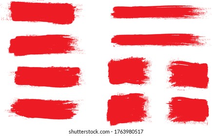 Red brush stroke set isolated on white background.Trendy brush stroke vector for red ink paint, grunge backdrop,dirt banner, watercolor design and dirty texture. Brush stroke vector illustration