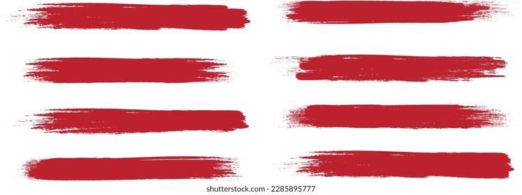 Red brush stroke set isolated on background. Red paint brush stroke vector for ink paint, grunge design element, dirt banner, watercolor design, dirty texture. Trendy brush stroke, vector illustration