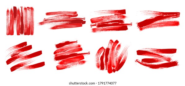 Red Brush Stroke Set on White Background
