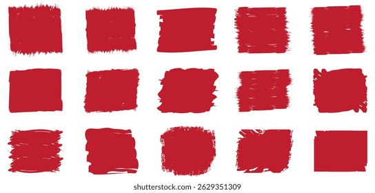 Red Brush Stroke Square Frames, Isolated on White Background. Rectangle grunge red brush stroke.  Brush stroke vector illustration.