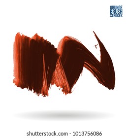 Red brush stroke and texture. Grunge vector abstract hand - painted element. Underline and border design.