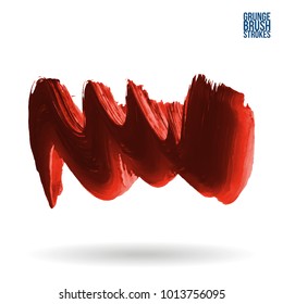 Red brush stroke and texture. Grunge vector abstract hand - painted element. Underline and border design.