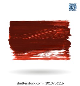Red brush stroke and texture. Grunge vector abstract hand - painted element. Underline and border design.