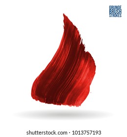Red brush stroke and texture. Grunge vector abstract hand - painted element. Underline and border design.