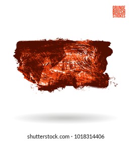 Red brush stroke and texture. Grunge vector abstract hand - painted element. Underline and border design.