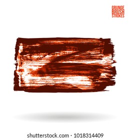 Red brush stroke and texture. Grunge vector abstract hand - painted element. Underline and border design.