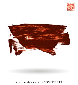 Red brush stroke and texture. Grunge vector abstract hand - painted element. Underline and border design.