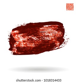 Red brush stroke and texture. Grunge vector abstract hand - painted element. Underline and border design.