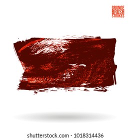 Red brush stroke and texture. Grunge vector abstract hand - painted element. Underline and border design.