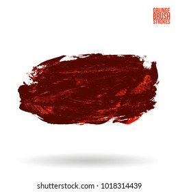 Red brush stroke and texture. Grunge vector abstract hand - painted element. Underline and border design.