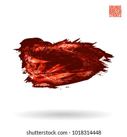 Red brush stroke and texture. Grunge vector abstract hand - painted element. Underline and border design.