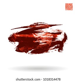 Red brush stroke and texture. Grunge vector abstract hand - painted element. Underline and border design.