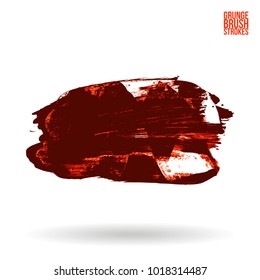 Red brush stroke and texture. Grunge vector abstract hand - painted element. Underline and border design.