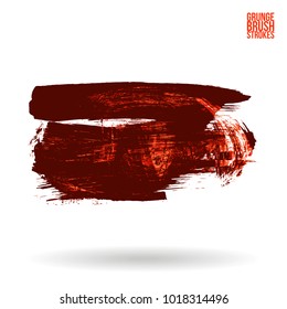Red brush stroke and texture. Grunge vector abstract hand - painted element. Underline and border design.