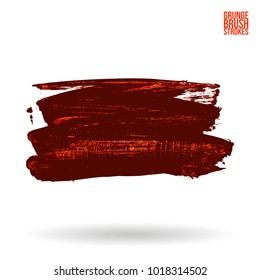 Red brush stroke and texture. Grunge vector abstract hand - painted element. Underline and border design.