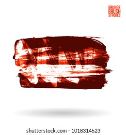 Red brush stroke and texture. Grunge vector abstract hand - painted element. Underline and border design.