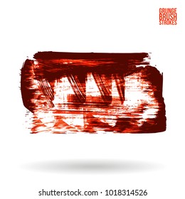Red brush stroke and texture. Grunge vector abstract hand - painted element. Underline and border design.