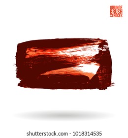 Red brush stroke and texture. Grunge vector abstract hand - painted element. Underline and border design.