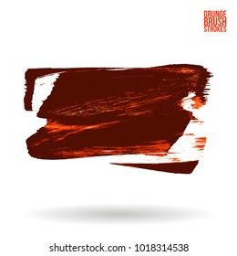 Red brush stroke and texture. Grunge vector abstract hand - painted element. Underline and border design.