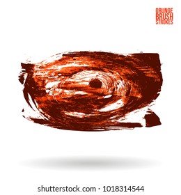 Red brush stroke and texture. Grunge vector abstract hand - painted element. Underline and border design.