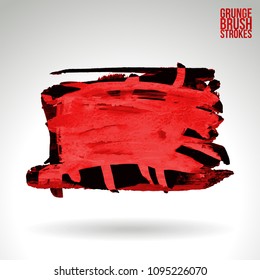 Red brush stroke and texture. Grunge vector abstract hand - painted element. Underline and border design.