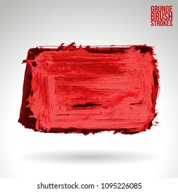 Red brush stroke and texture. Grunge vector abstract hand - painted element. Underline and border design.
