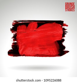 Red brush stroke and texture. Grunge vector abstract hand - painted element. Underline and border design.