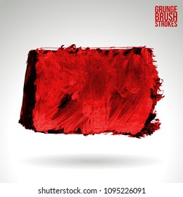 Red brush stroke and texture. Grunge vector abstract hand - painted element. Underline and border design.