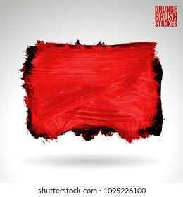 Red brush stroke and texture. Grunge vector abstract hand - painted element. Underline and border design.