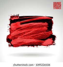 Red brush stroke and texture. Grunge vector abstract hand - painted element. Underline and border design.