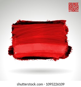 Red brush stroke and texture. Grunge vector abstract hand - painted element. Underline and border design.