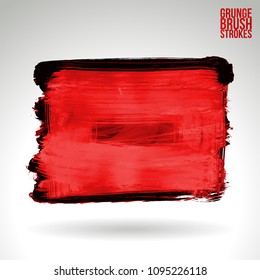 Red brush stroke and texture. Grunge vector abstract hand - painted element. Underline and border design.