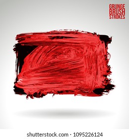 Red brush stroke and texture. Grunge vector abstract hand - painted element. Underline and border design.
