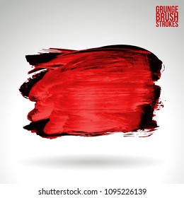 Red brush stroke and texture. Grunge vector abstract hand - painted element. Underline and border design.