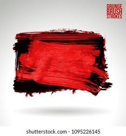 Red brush stroke and texture. Grunge vector abstract hand - painted element. Underline and border design.