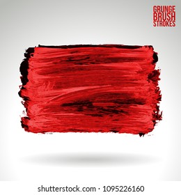 Red brush stroke and texture. Grunge vector abstract hand - painted element. Underline and border design.