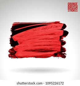 Red brush stroke and texture. Grunge vector abstract hand - painted element. Underline and border design.