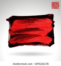 Red brush stroke and texture. Grunge vector abstract hand - painted element. Underline and border design.