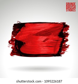 Red brush stroke and texture. Grunge vector abstract hand - painted element. Underline and border design.