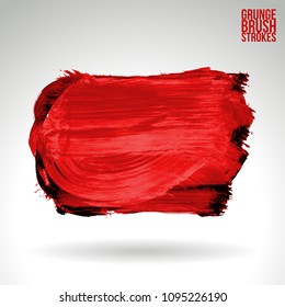 Red brush stroke and texture. Grunge vector abstract hand - painted element. Underline and border design.