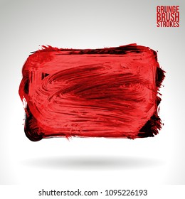 Red brush stroke and texture. Grunge vector abstract hand - painted element. Underline and border design.