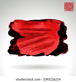 Red brush stroke and texture. Grunge vector abstract hand - painted element. Underline and border design.