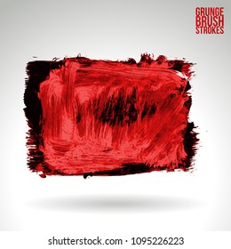 Red brush stroke and texture. Grunge vector abstract hand - painted element. Underline and border design.