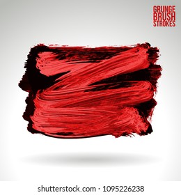 Red brush stroke and texture. Grunge vector abstract hand - painted element. Underline and border design.