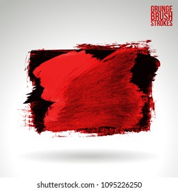 Red brush stroke and texture. Grunge vector abstract hand - painted element. Underline and border design.