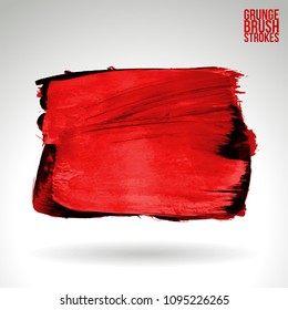 Red brush stroke and texture. Grunge vector abstract hand - painted element. Underline and border design.