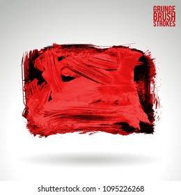 Red brush stroke and texture. Grunge vector abstract hand - painted element. Underline and border design.