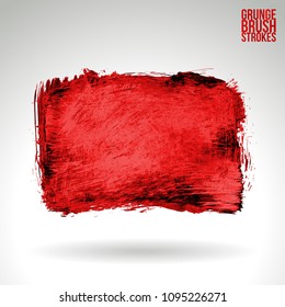 Red brush stroke and texture. Grunge vector abstract hand - painted element. Underline and border design.
